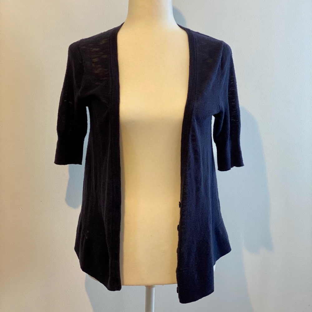 Aerie high-low short-sleeved Cardigan in navy - Picture 7 of 7